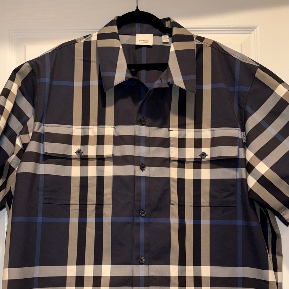 Burberry Men's Short-Sleeve Plaid Button-Up Shirt - Black & White - Picture 4 of 8
